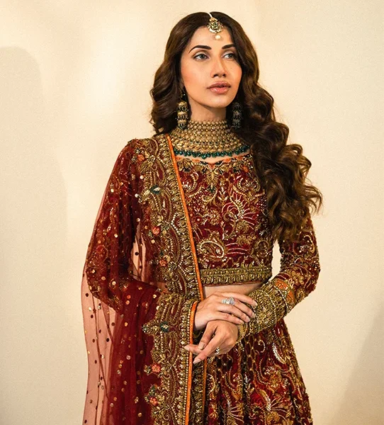 Embroidered-Maroon-Lehnga-Choli-with-a-Net-Dupatta-Nazakat-1.png Embroidered Maroon Lehenga Choli with a Net Dupatta
