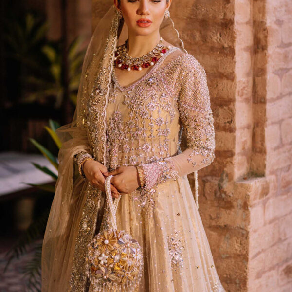 Royal Wedding Pishwas Lehenga Golden Pakistani Bridal Dress Golden Pishwas Lehenga