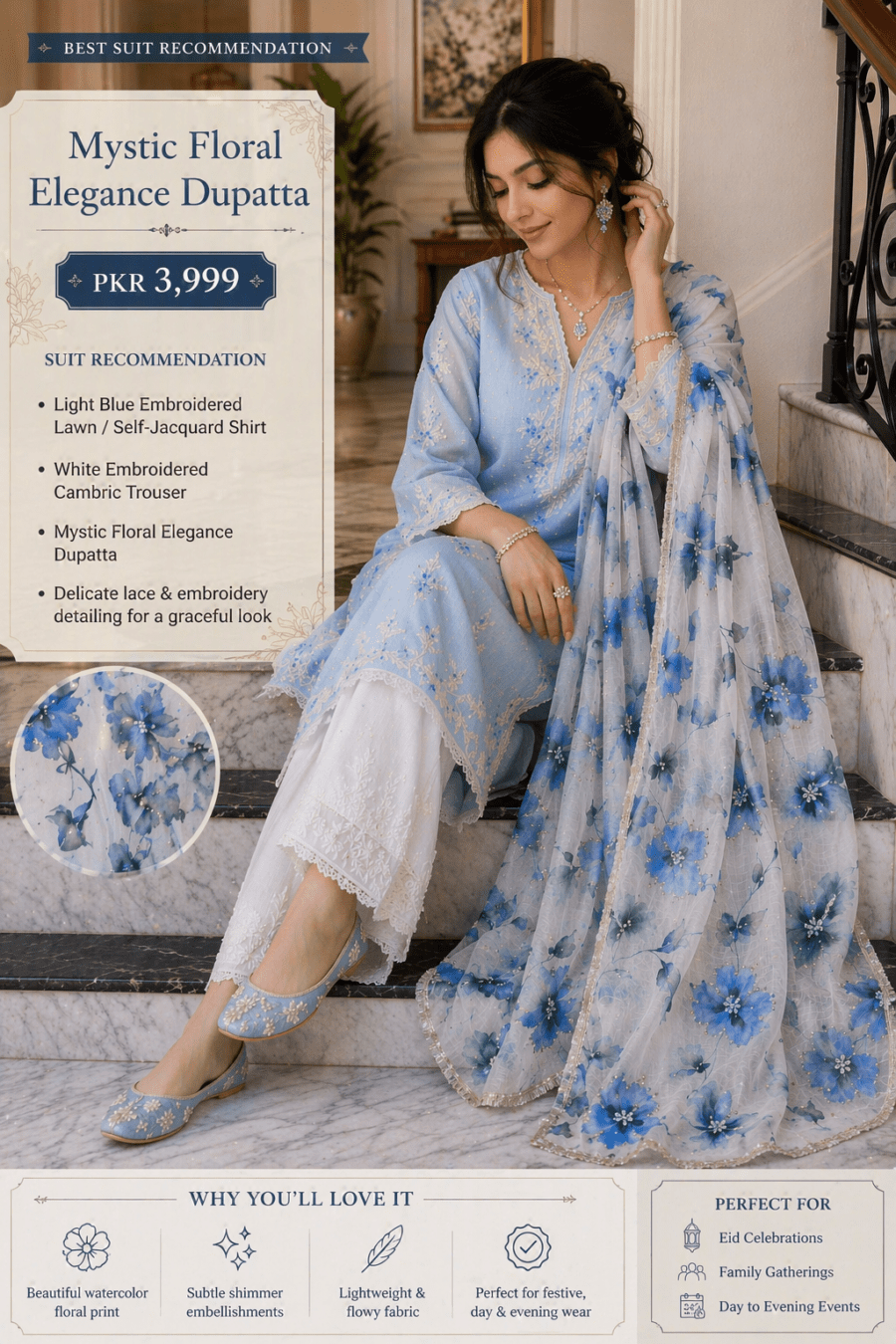 Online Dupatta Mystic Floral Elegance Dupatta