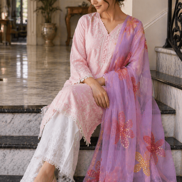 Online Dupatta Cozy Gold and Red Flower Dupatta