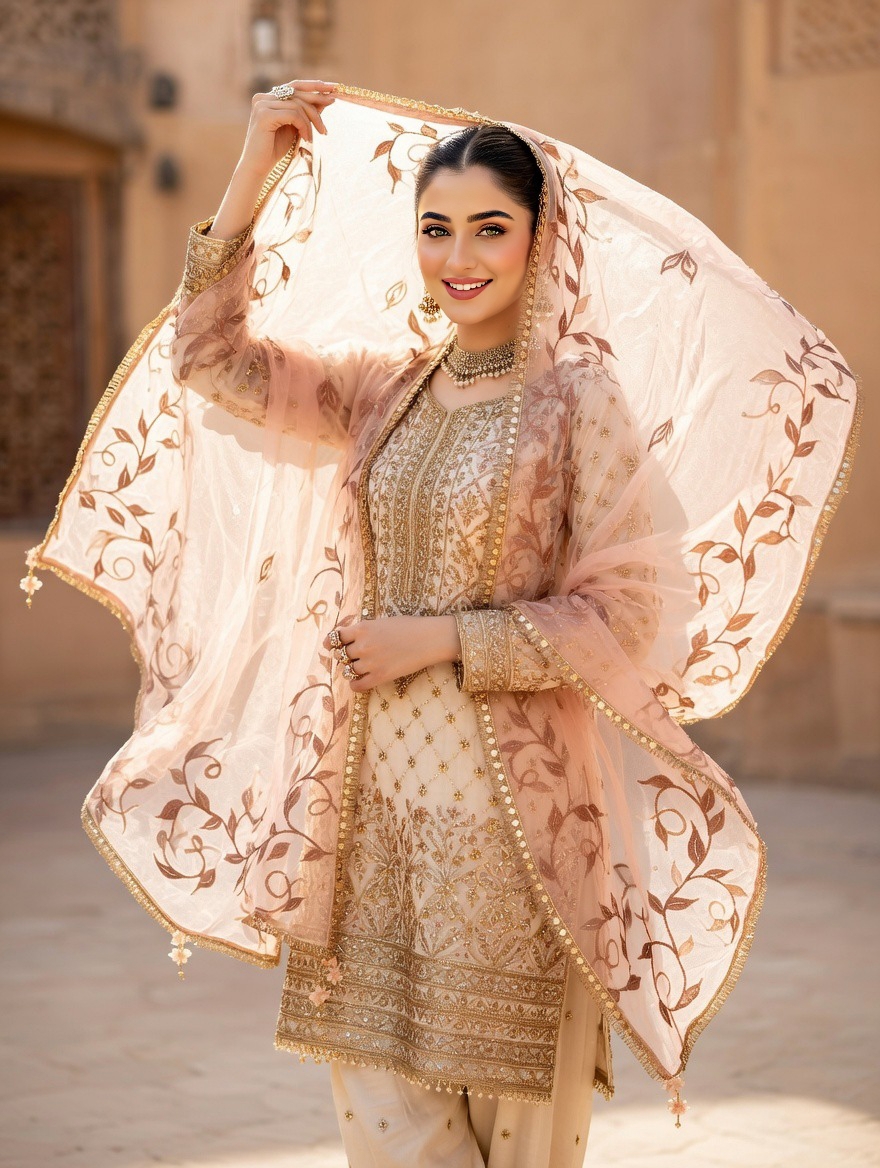 Floral Elegance Fabric Paint Dupatta