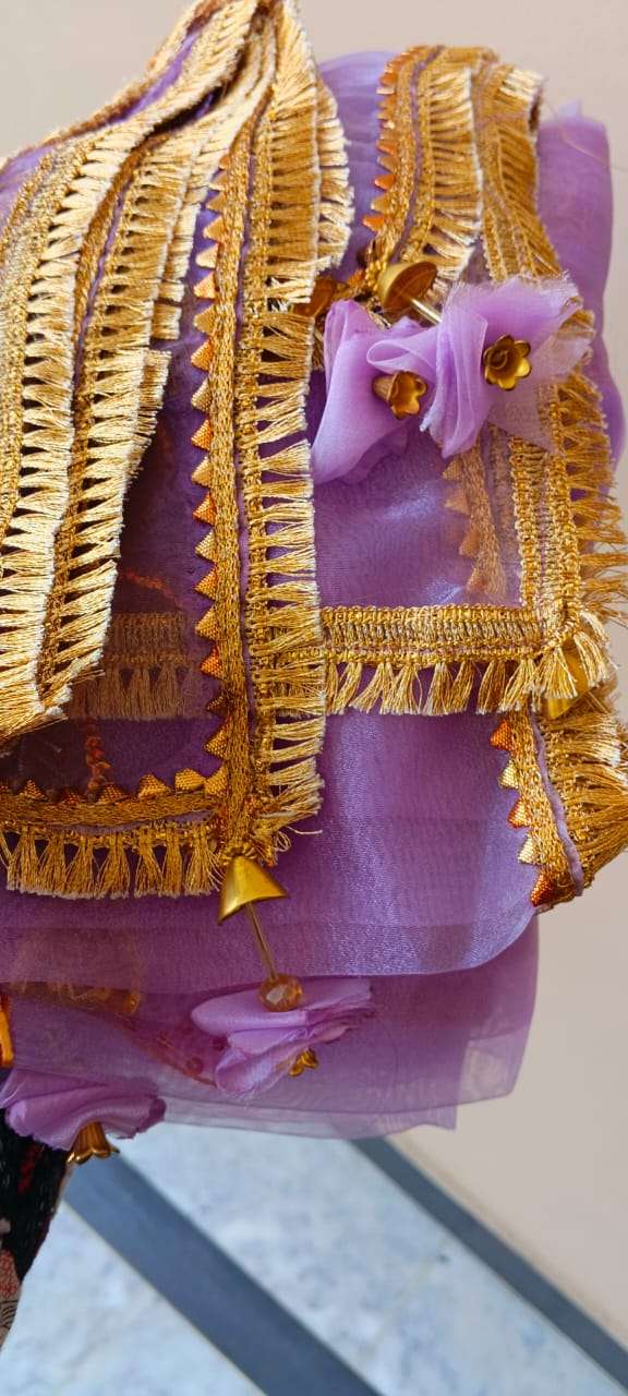 Online Dupatta Cozy Gold and Red Flower Dupatta