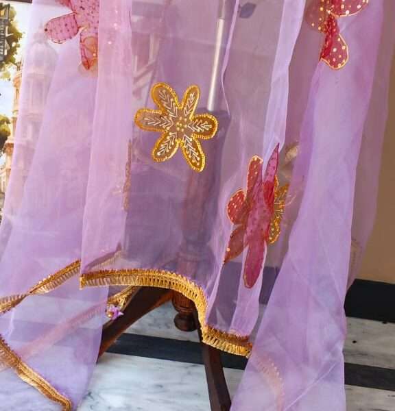 Online Dupatta Cozy Gold and Red Flower Dupatta