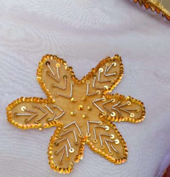 Online Dupatta Cozy Gold and Red Flower Dupatta