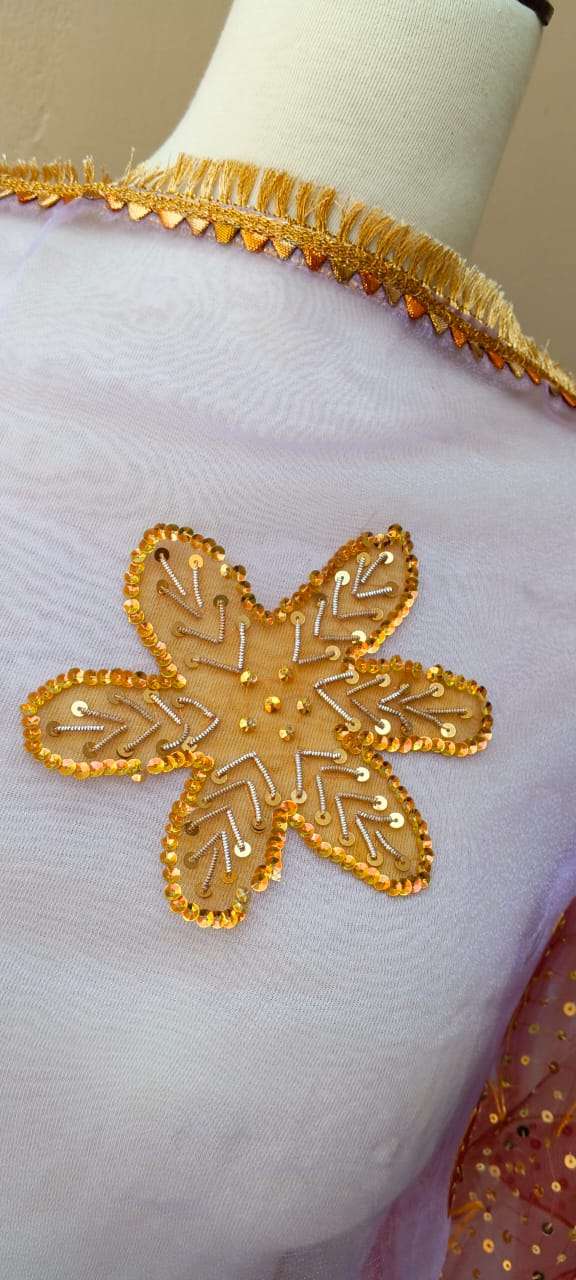 Online Dupatta Cozy Gold and Red Flower Dupatta