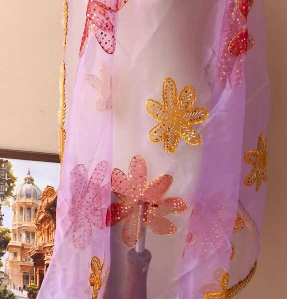 Online Dupatta Cozy Gold and Red Flower Dupatta