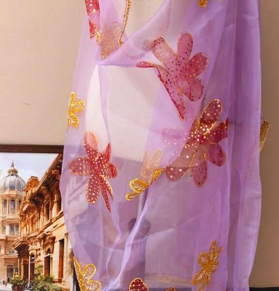 Online Dupatta Cozy Gold and Red Flower Dupatta