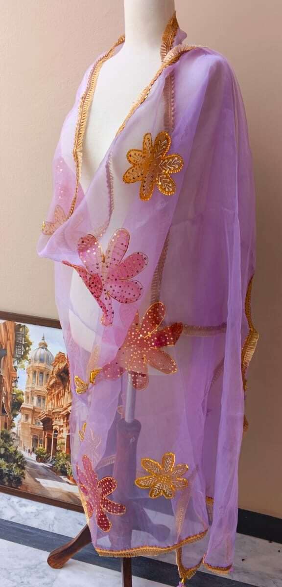 Online Dupatta Cozy Gold and Red Flower Dupatta