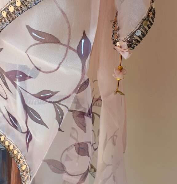 Online Dupatta Floral Elegance Fabric Paint Dupatta