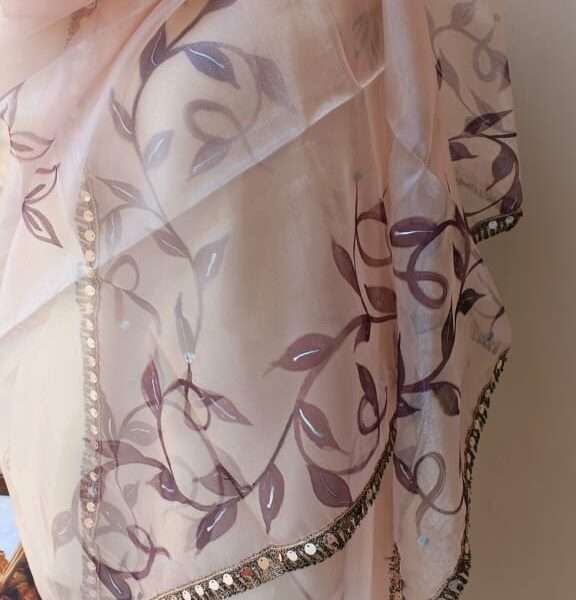 Online Dupatta Floral Elegance Fabric Paint Dupatta