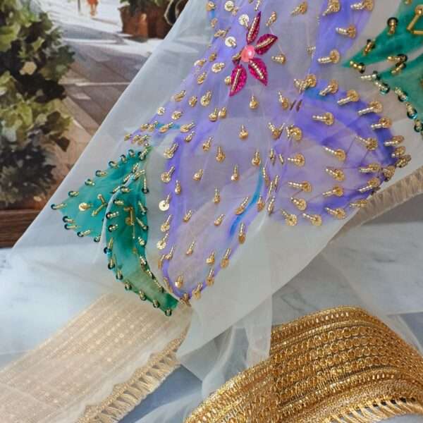 Pastel Bloom Hand-Painted Organza Dupatta