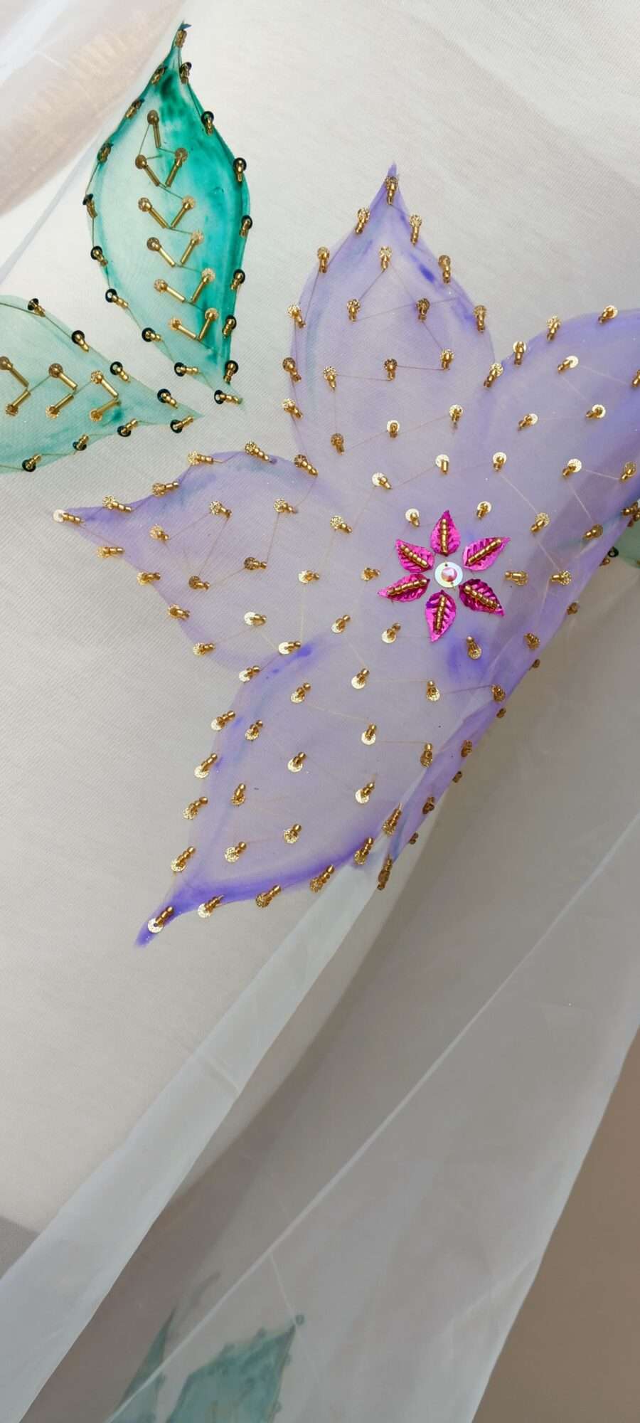 Pastel Bloom Hand-Painted Organza Dupatta