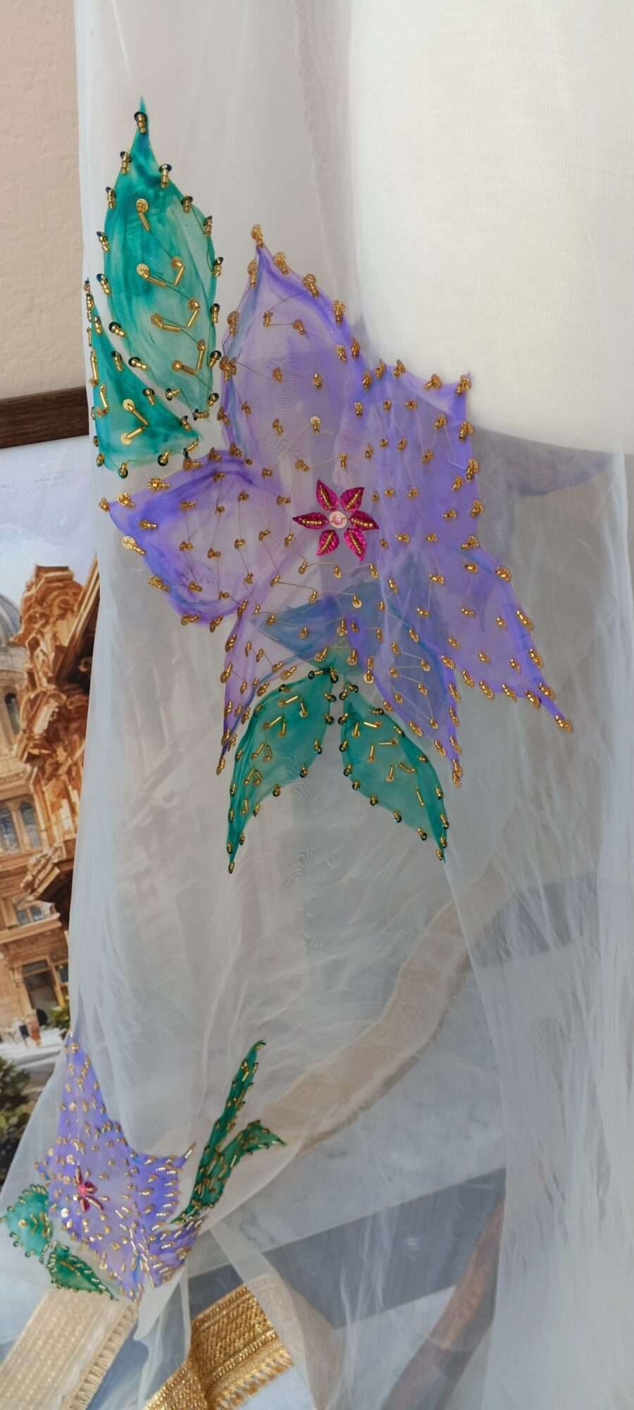 Pastel Bloom Hand-Painted Organza Dupatta