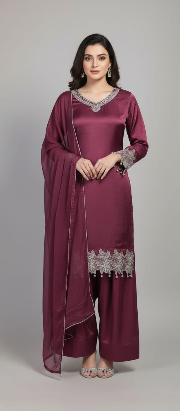 Maroon Silk Three Piece Suit-POS-3PC-07