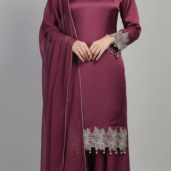 Maroon Silk Three Piece Suit-POS-3PC-07