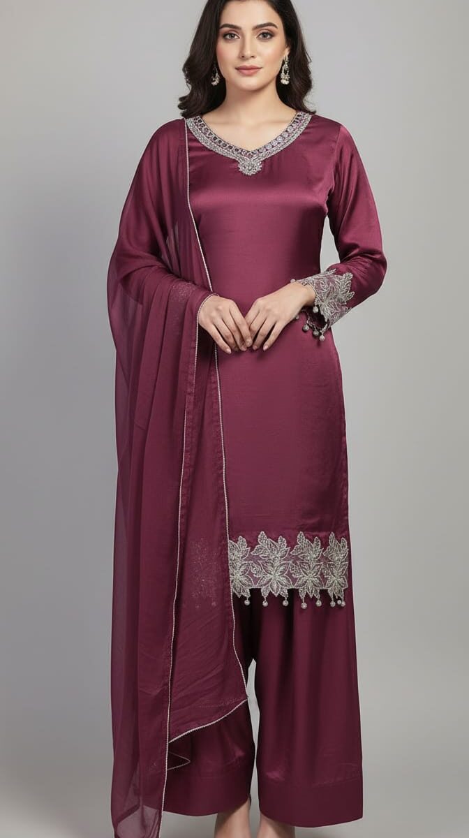 Silk three piece suit Maroon Silk Three Piece Suit-POS-3PC-07