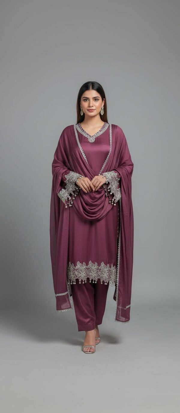 Maroon Silk Three Piece Suit-POS-3PC-07