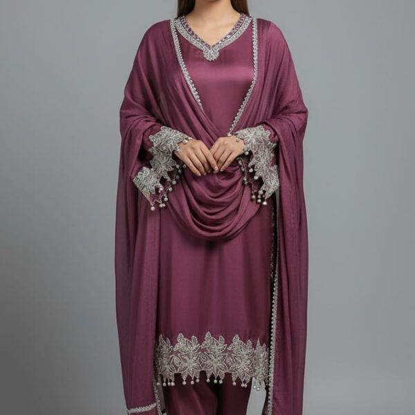 Maroon Silk Three Piece Suit-POS-3PC-07