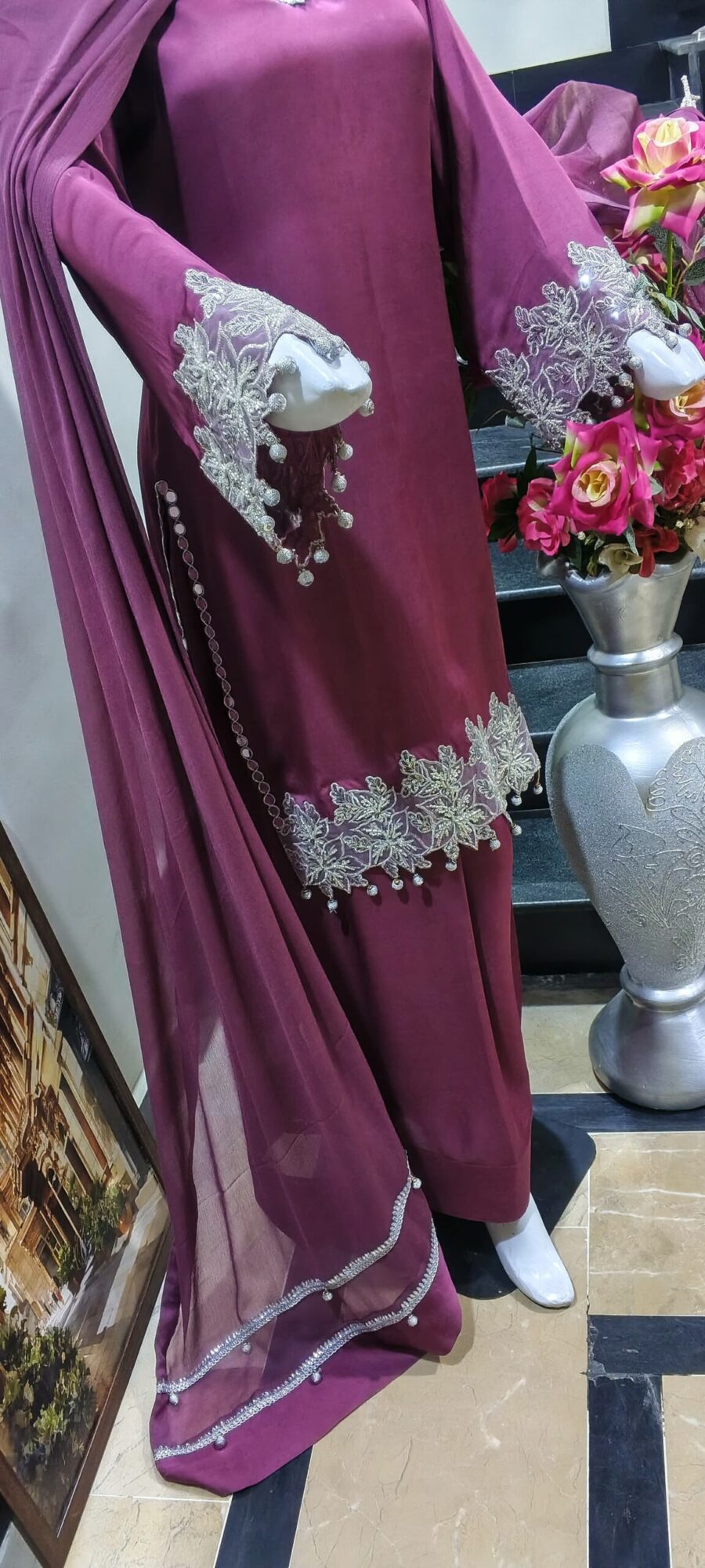 Silk three piece suit Maroon Silk Three Piece Suit-POS-3PC-07