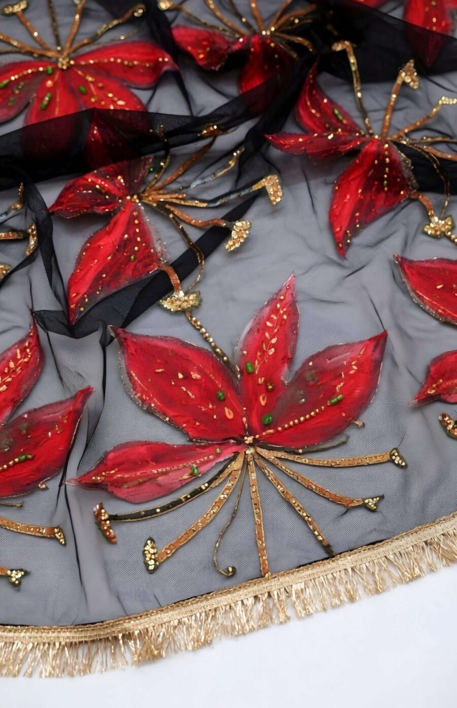 Hand Painted Floral Dupatta on Black Chiffon