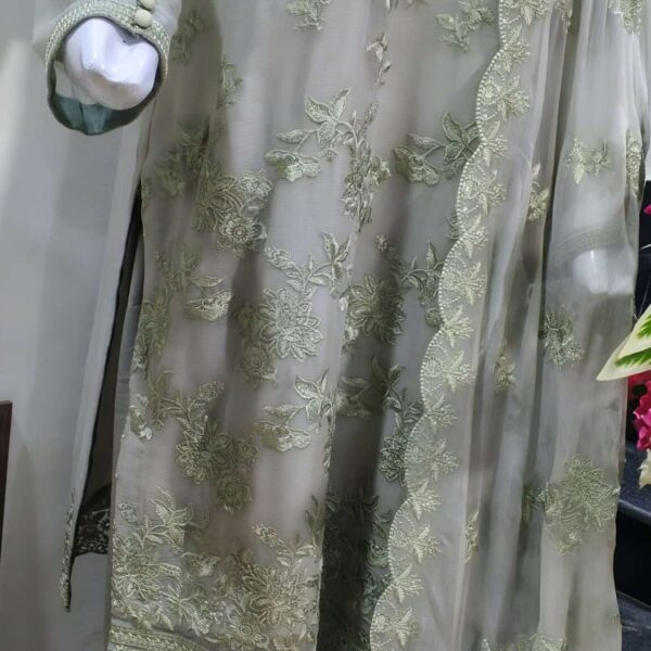 3 Piece Chiffon Embroidered suit - Luxury Sage Green