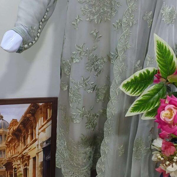 3 Piece Chiffon Embroidered suit - Luxury Sage Green