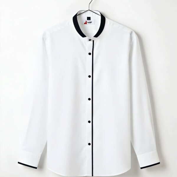 White Band Collar Shirt with Black Piping