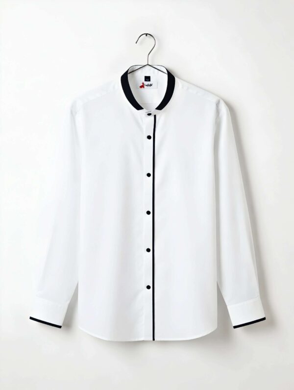 White Band Collar Shirt with Black Piping