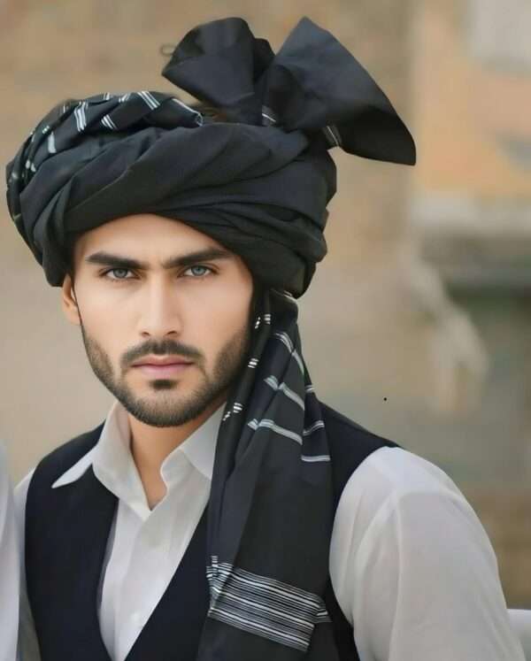 Turban-POS 1 Black Afghani Pathan Turban (Lungi)