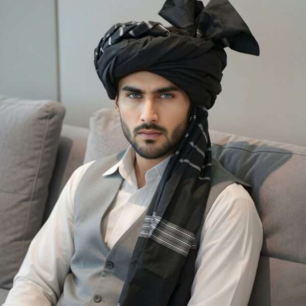 Turban-POS-2 Black Afghani Pathan Turban (Lungi)