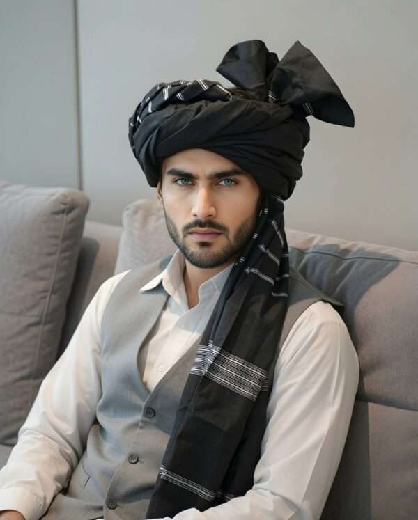 Turban-POS-2 Black Afghani Pathan Turban (Lungi)