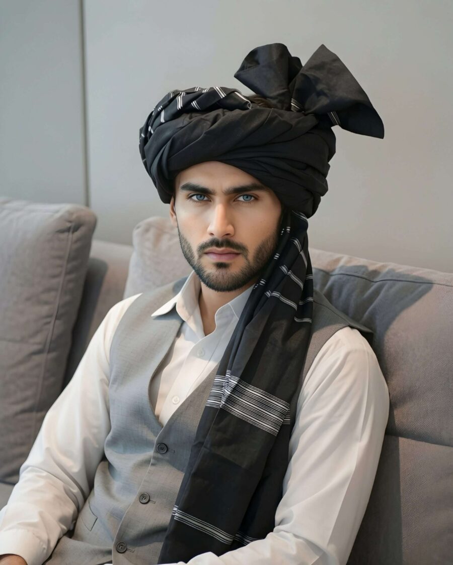 Black Afghani Pathan Turban (Lungi)