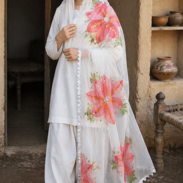 Hand-Painted Dupatta with Mirror & Sequin Work