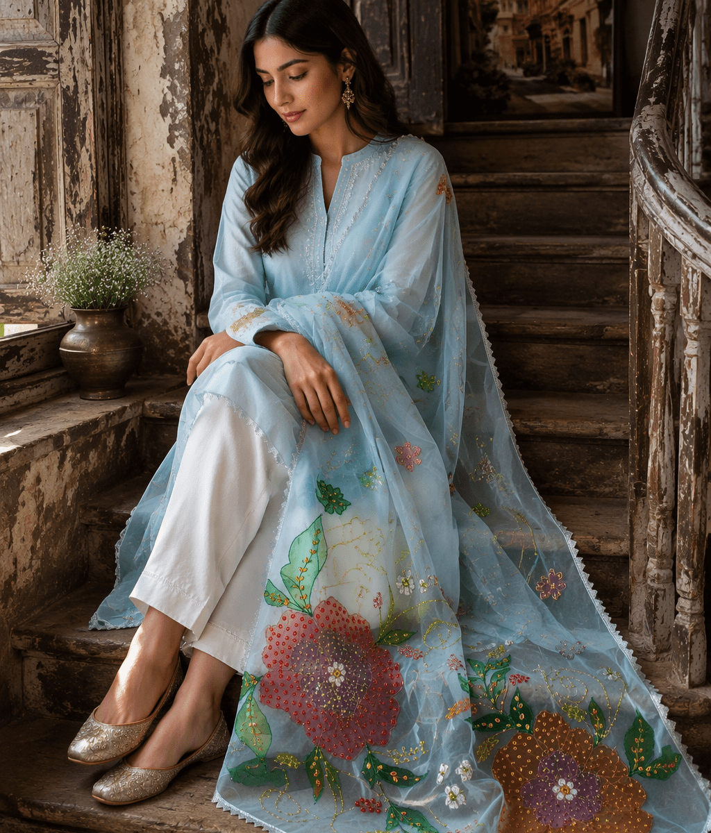 Online Dupatta Sky Blossom Dupatta