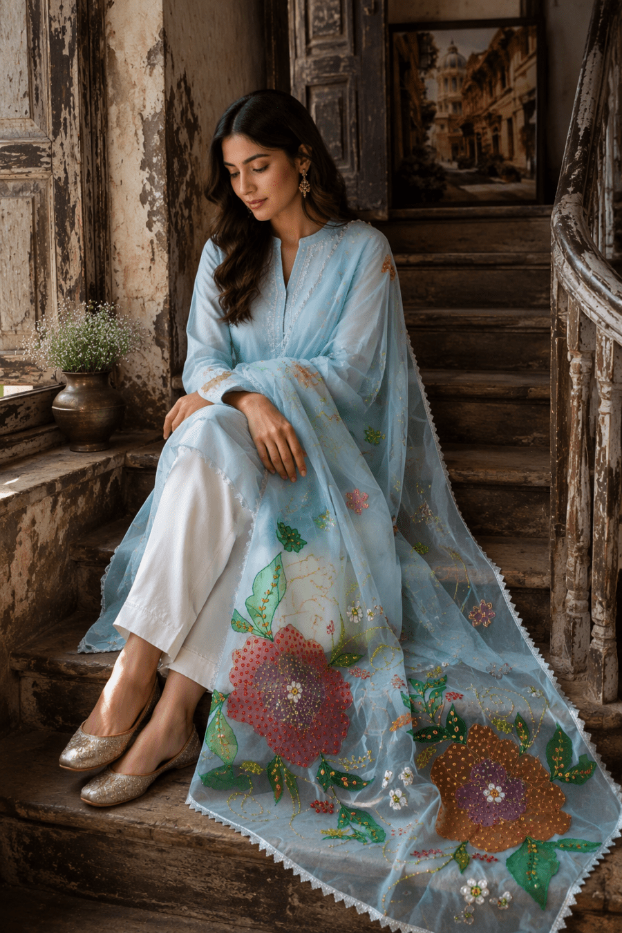 Sky Blossom Dupatta