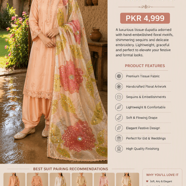 Blush Blossom Premium Tissue Dupatta