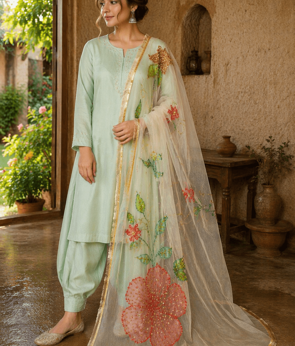Dupattas online Floral Dew Premium Organza Dupatta