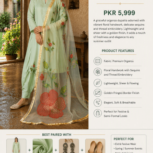 Floral Dew Premium Organza Dupatta