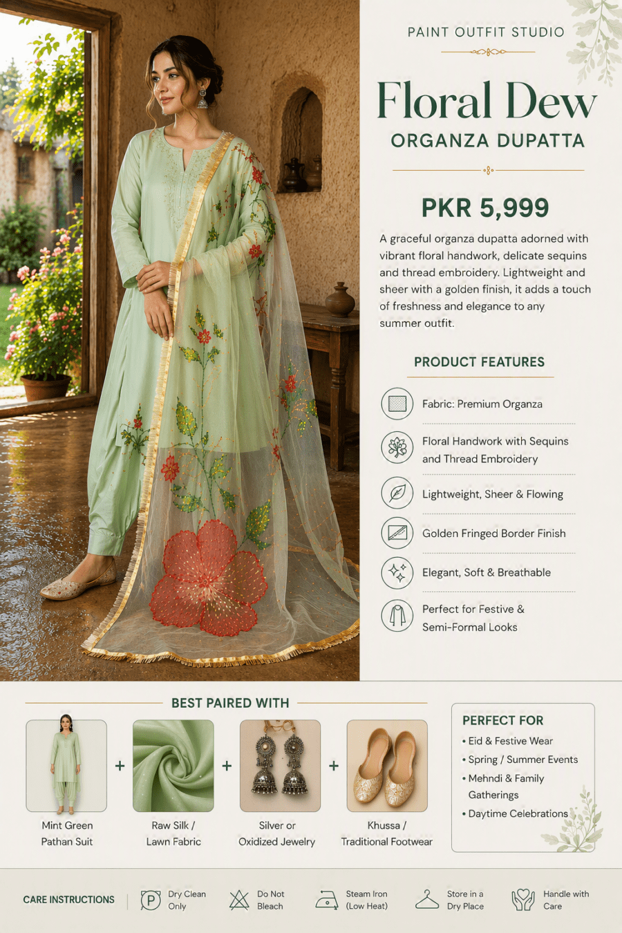 Floral Dew Premium Organza Dupatta