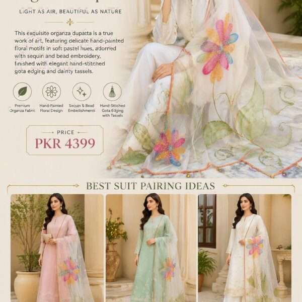 Online Dupatta Pastel Bloom Hand-Painted Organza Dupatta