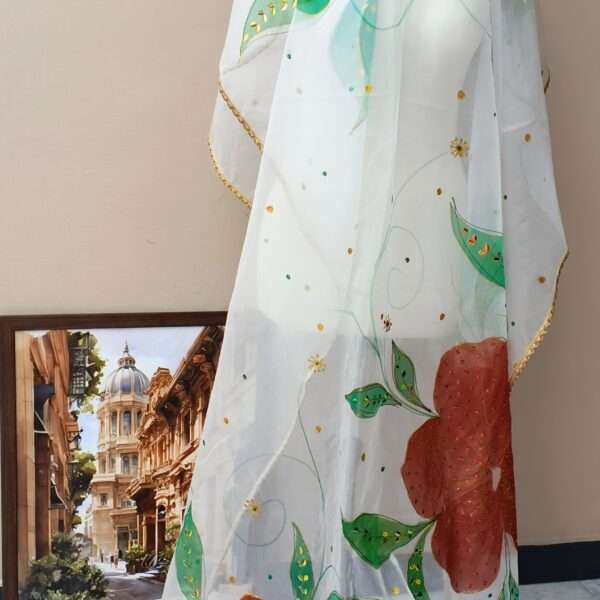 Crimson Bloom Hand-Painted Dupatta