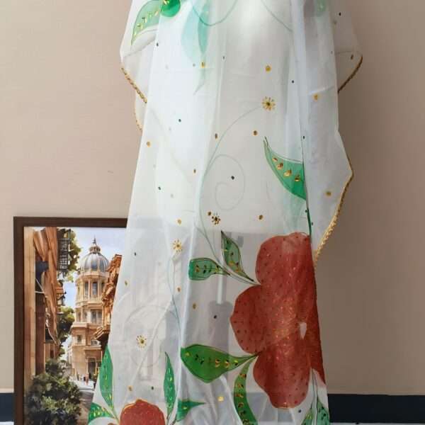 Crimson Bloom Hand-Painted Dupatta