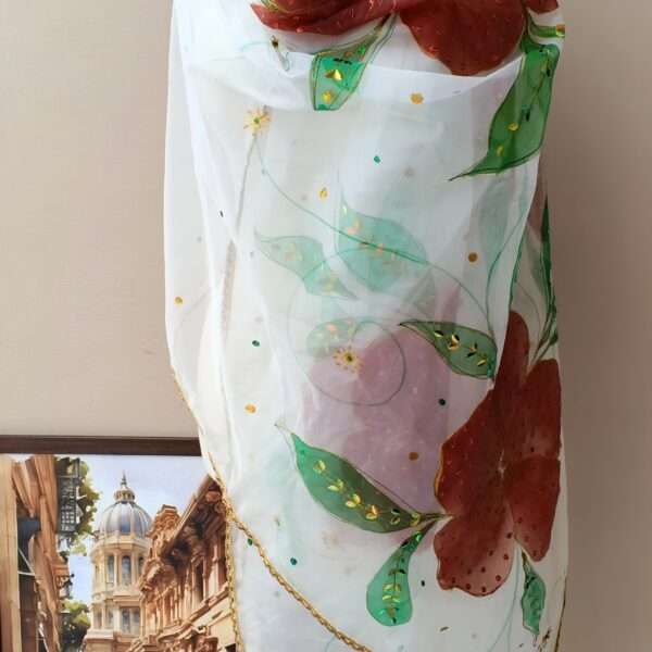Crimson Bloom Hand-Painted Dupatta