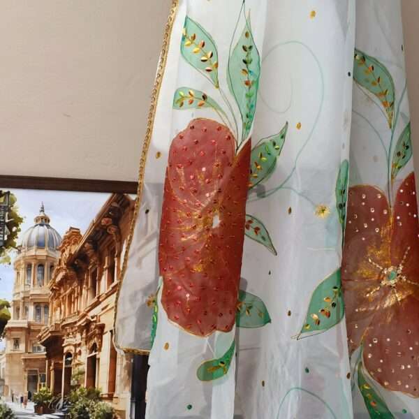 Crimson Bloom Hand-Painted Dupatta