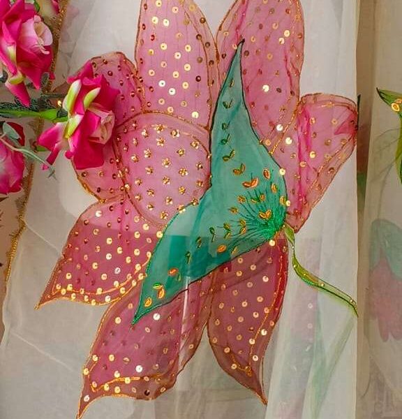 Dupatta-5 Hand-Painted Floral Organza Dupatta