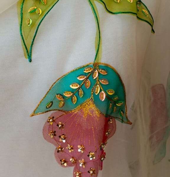 Dupatta-6 Hand-Painted Floral Organza Dupatta