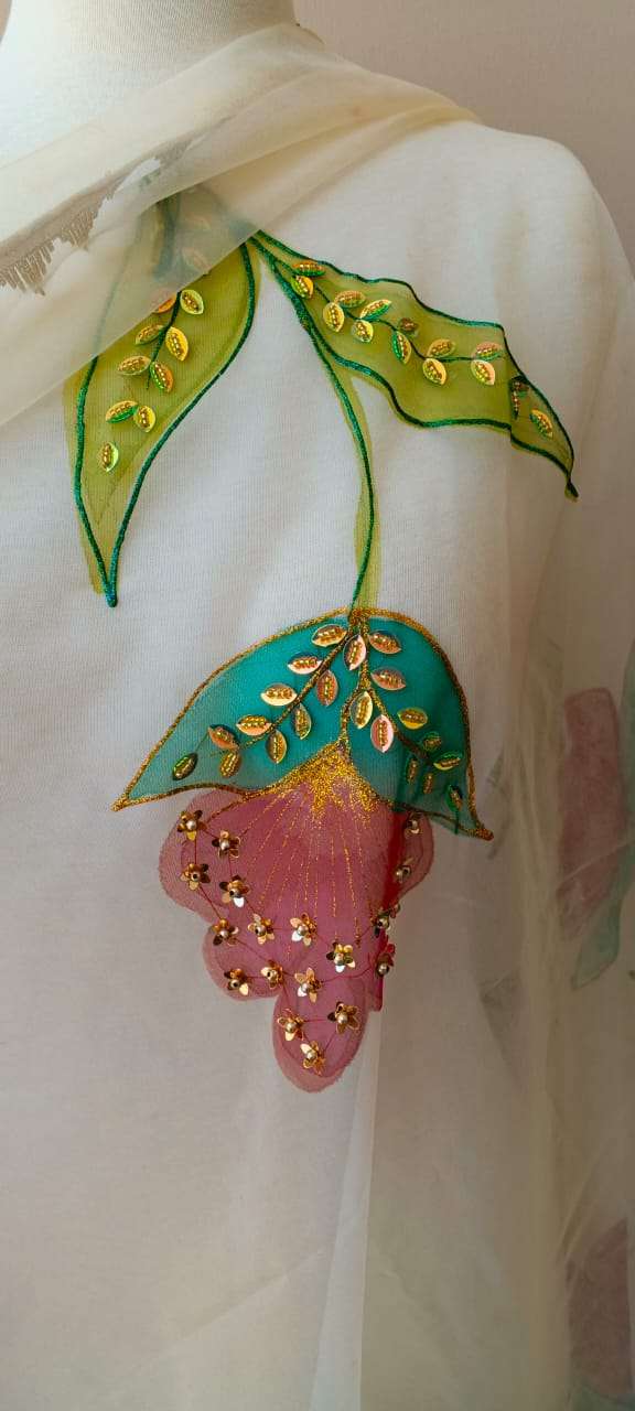 Dupatta-6 Hand-Painted Floral Organza Dupatta