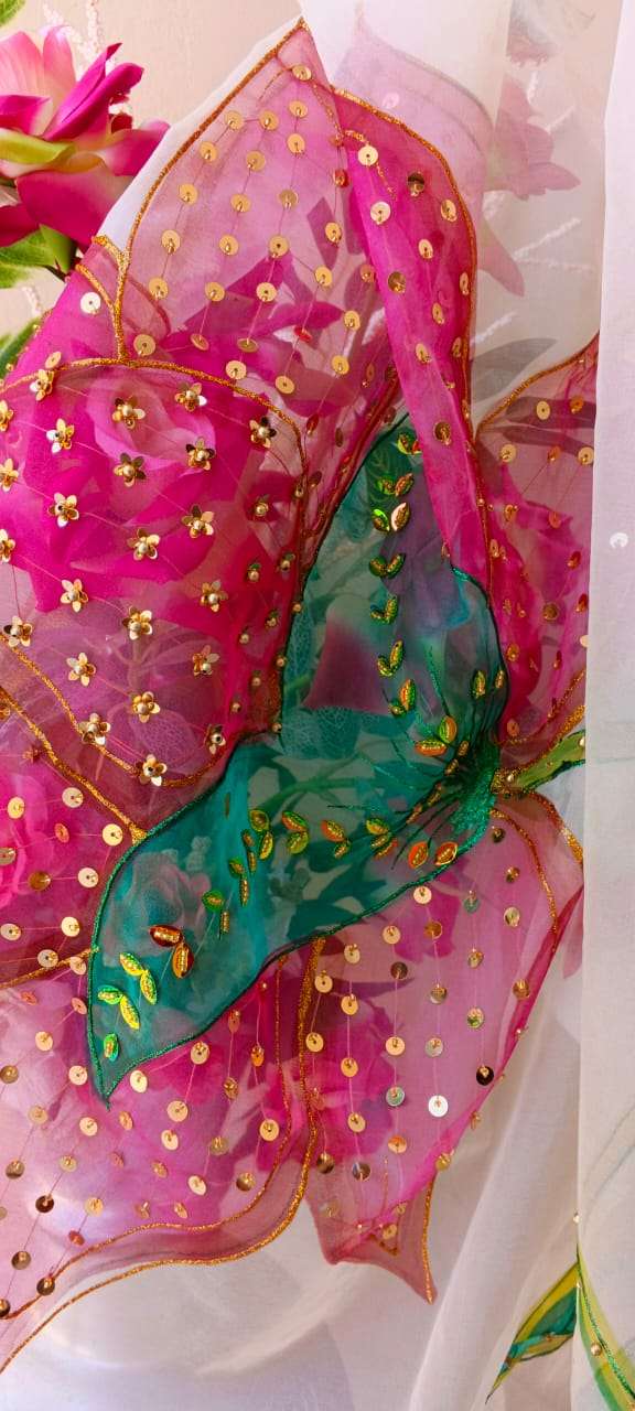 Dupatta-8 Hand-Painted Floral Organza Dupatta