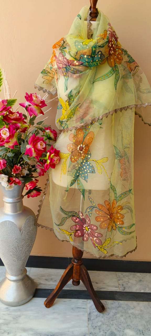 Dupatta Hand-Painted Floral Art tissue Dupatta