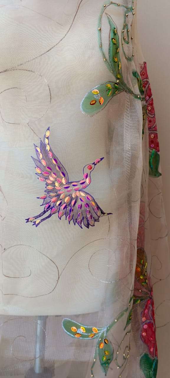 Dupatta Elegant White Designer Floral Dupatta